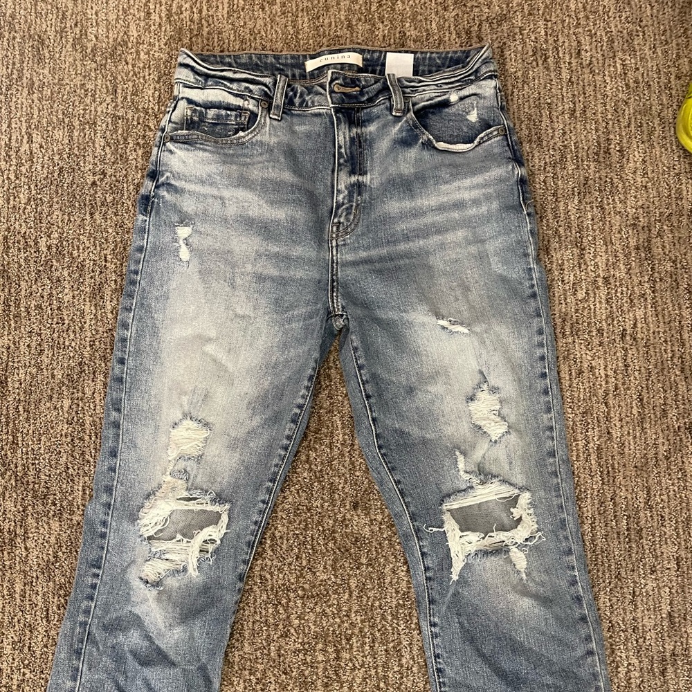 High rise distressed mom jeans